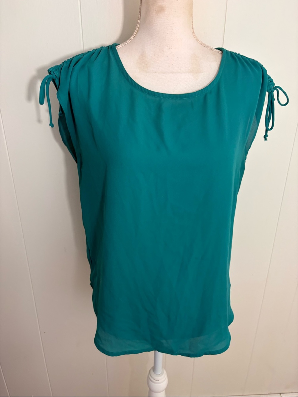 Pleione Teal Sleeveless Tie-Shoulder Blouse
